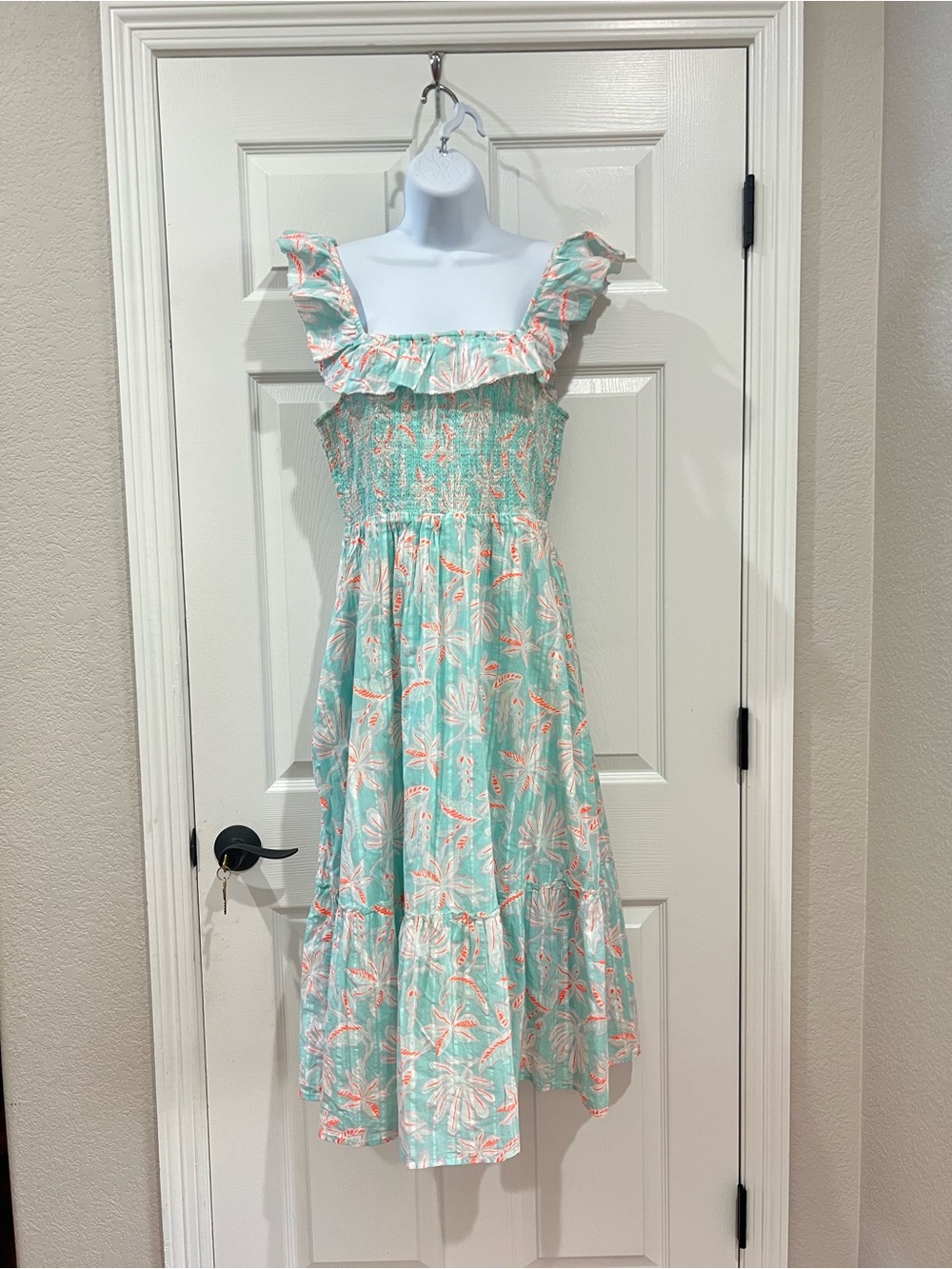 Vineyard Vines Mint and Coral Floral Ruffle Sundress